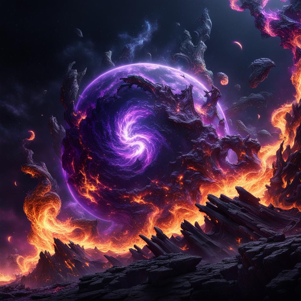 Letter L Ablaze in Purple Space Flames