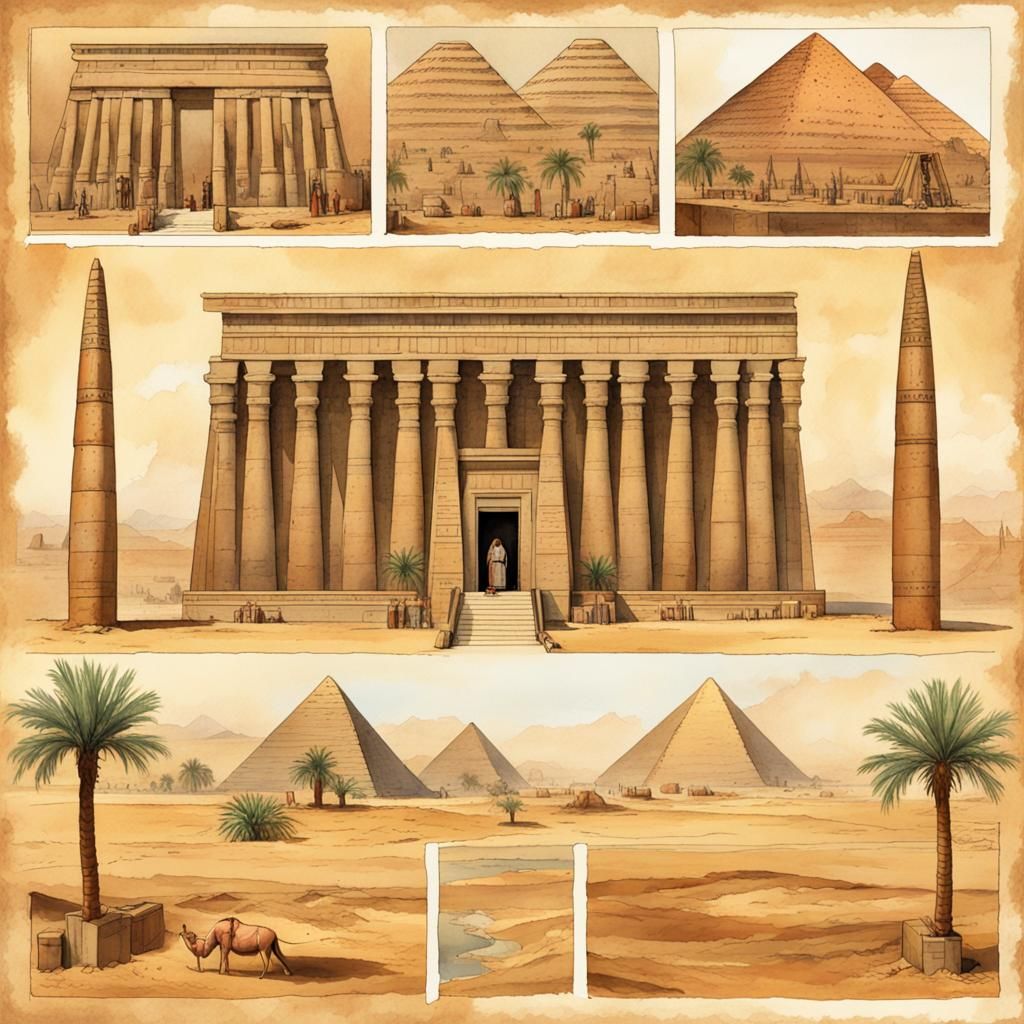 Egyptian Pharaoh in Ancient Temple: Watercolor Art