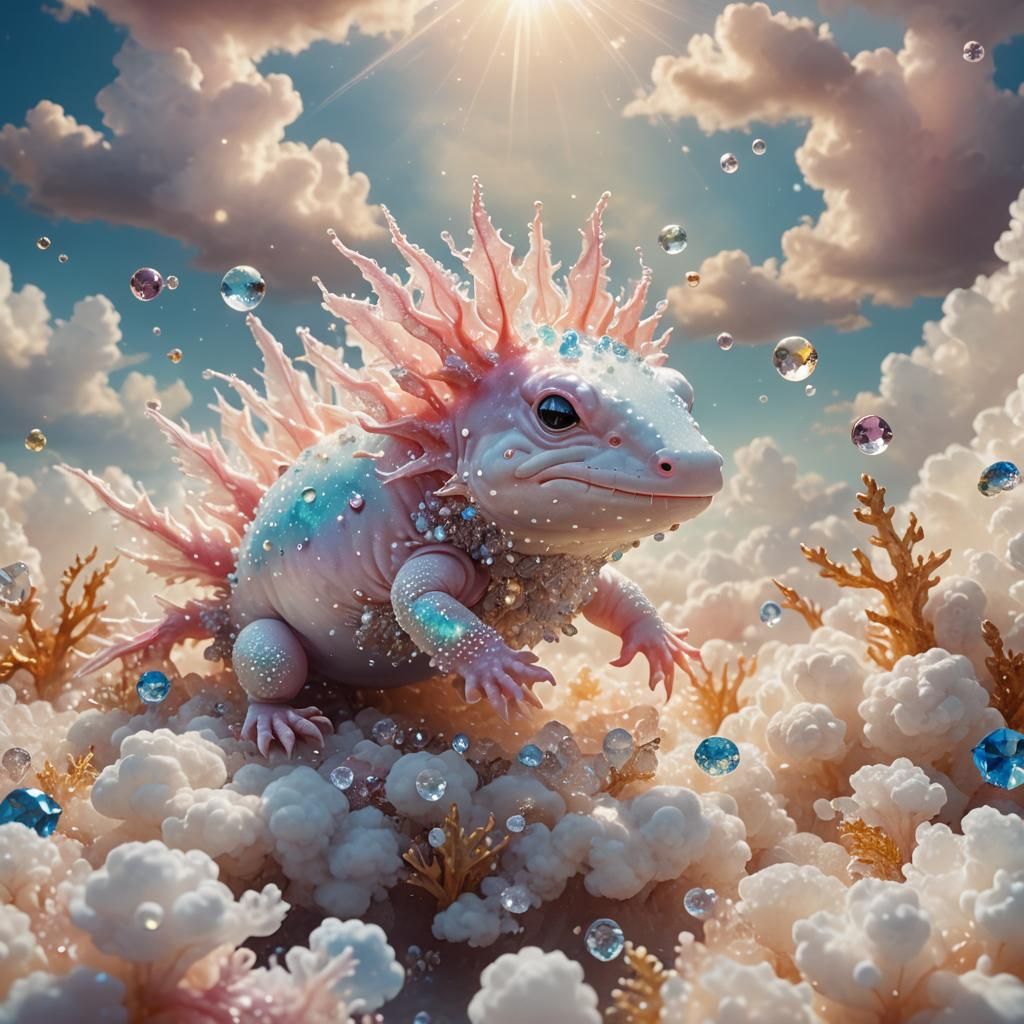 Crystal Axolotl in Surreal Dreamscape