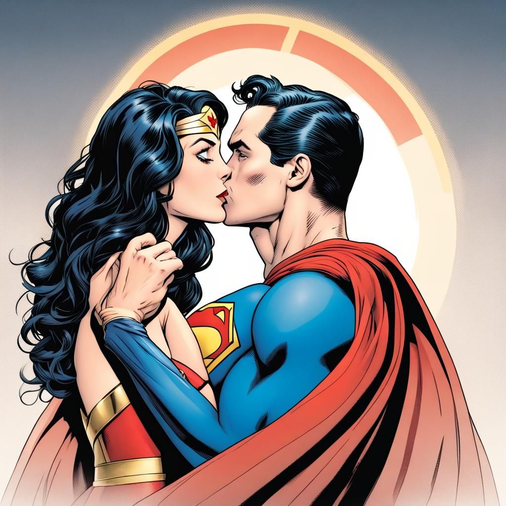Superman and Wonder Woman Kissing