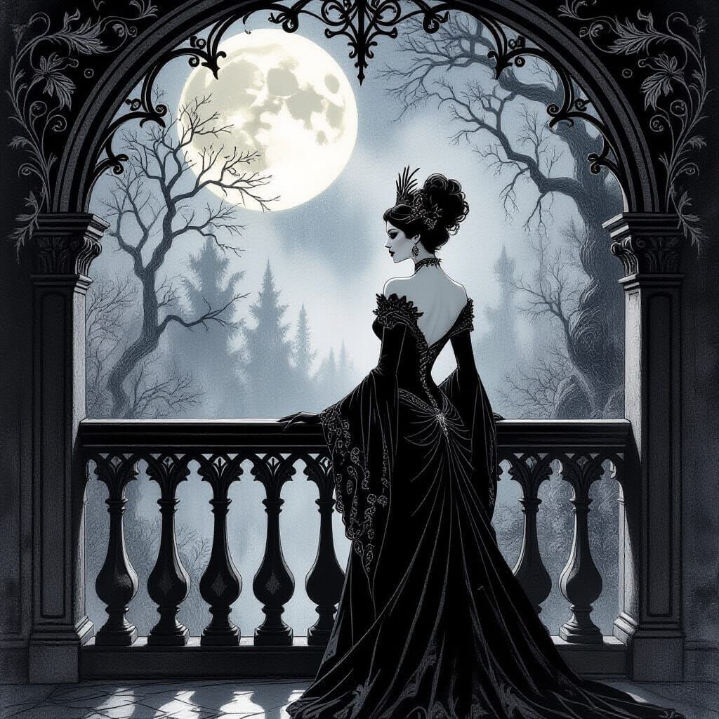 Regal Vampire Woman in Art Nouveau Style