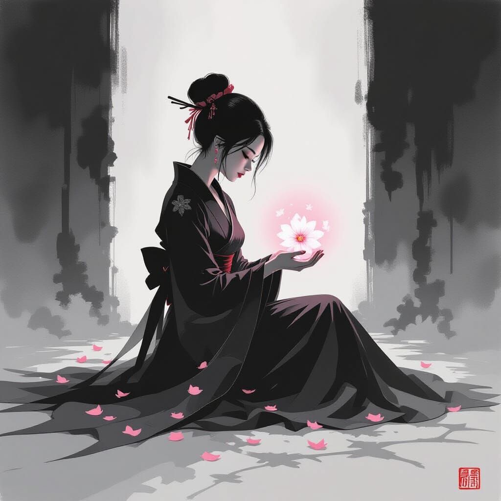 Desperate Princess in Shadow Realm with Sakura Blossom