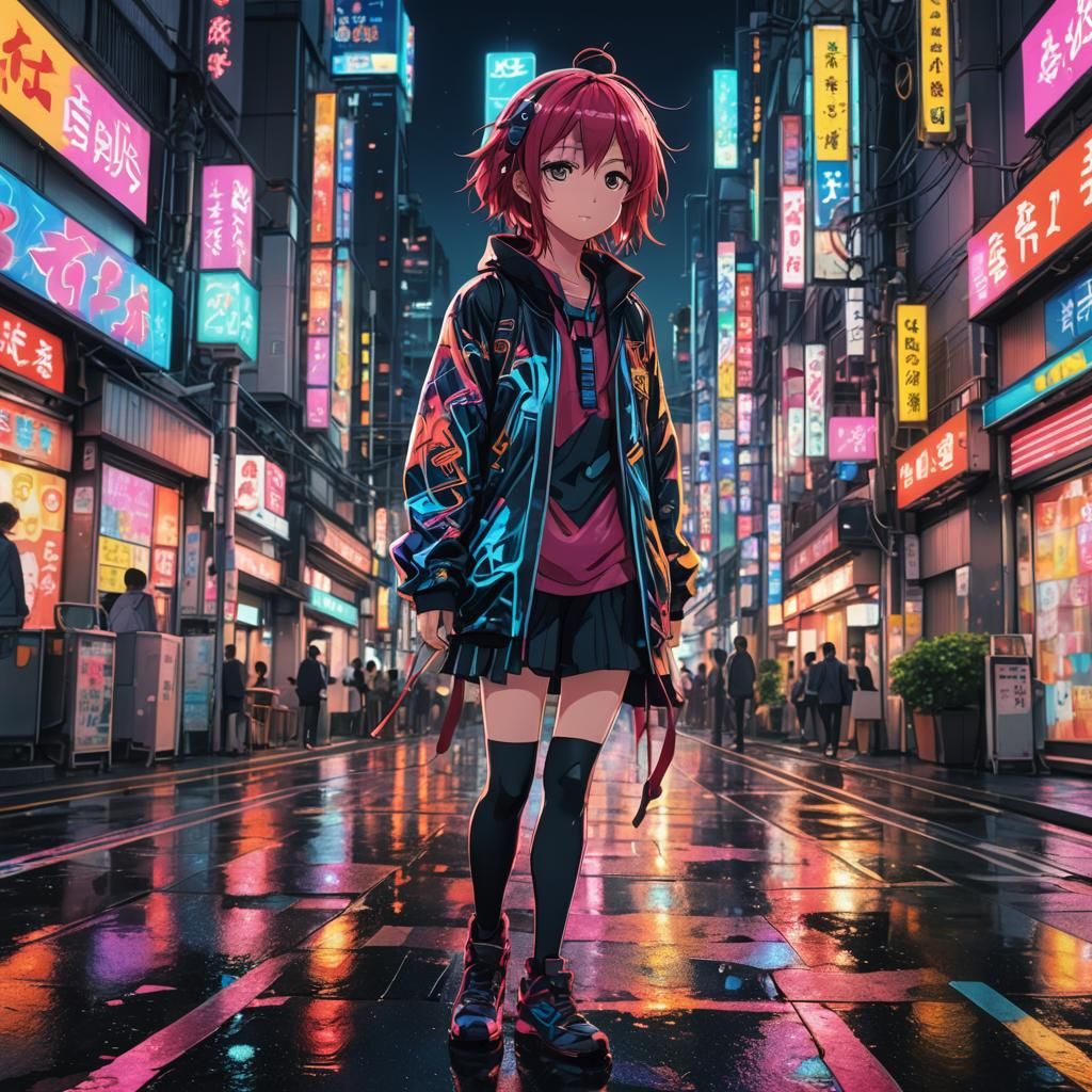 Vibrant Anime Art of Teto in Tokyo Street
