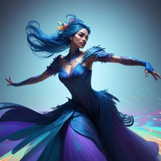 Concept Art: Expressive Woman Dancing in Vibrant 3D Style