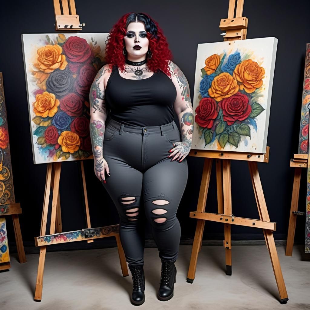 Beautiful Goth Woman Painting a Masterpiece