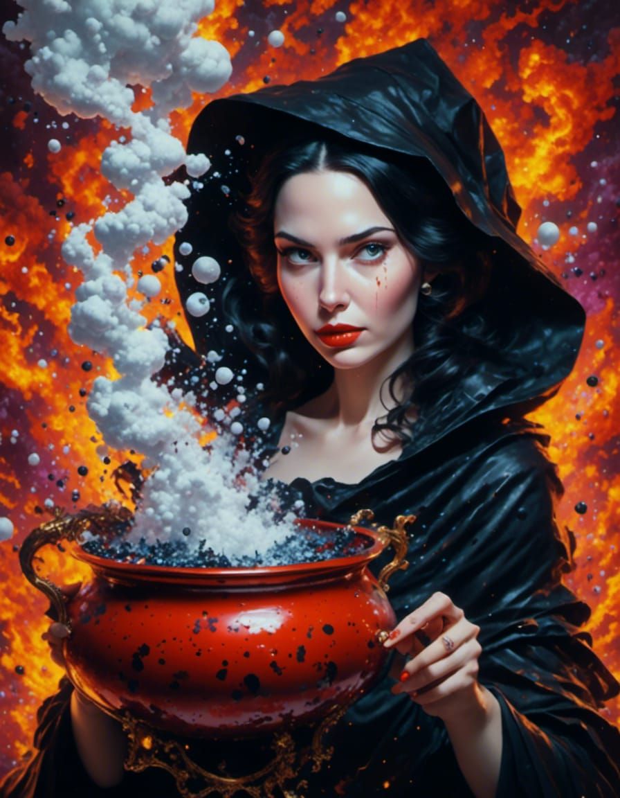 Evil Snow White Portrait with Poison Cauldron