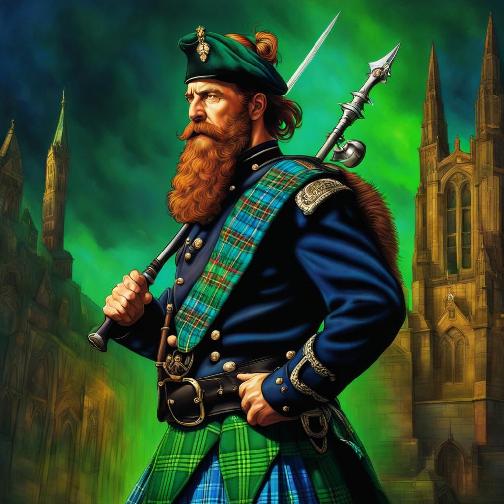 Detailed Image of Scotsman in Plaid Kilt