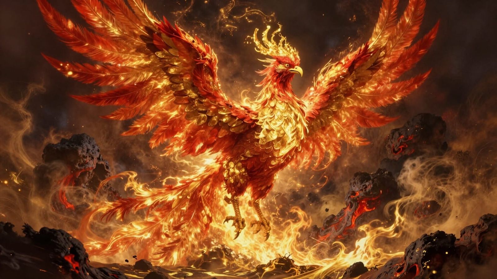 Majestic Phoenix Erupting in Flames