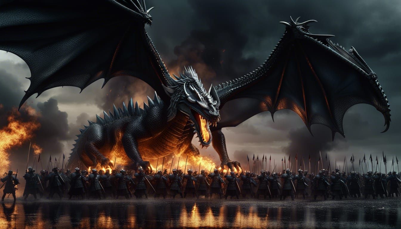 Epic Black Dragon Burns Medieval Army