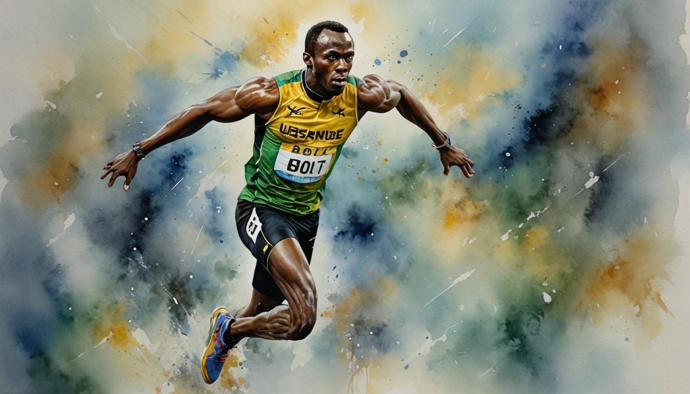 Usain Bolt Portrait in Watercolor Style