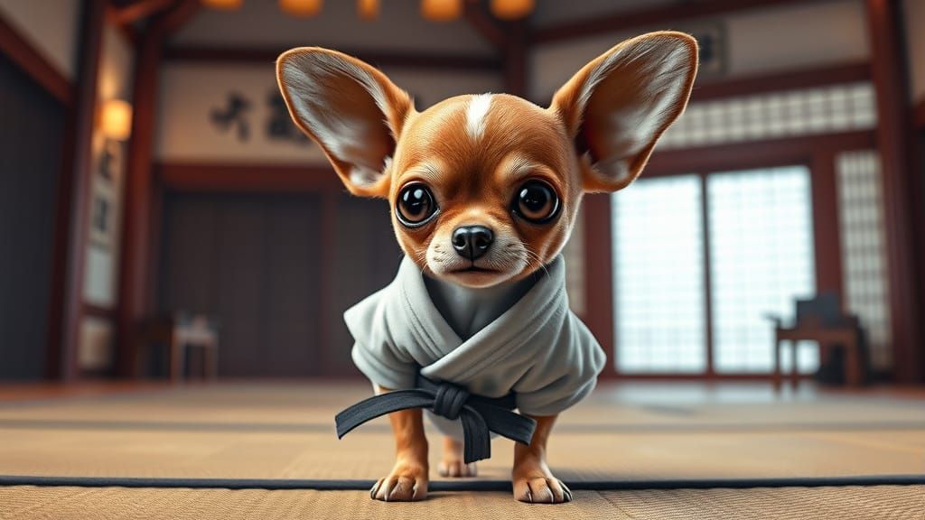 Teacup Chihuahua Karate Master in Hyperreal Detail