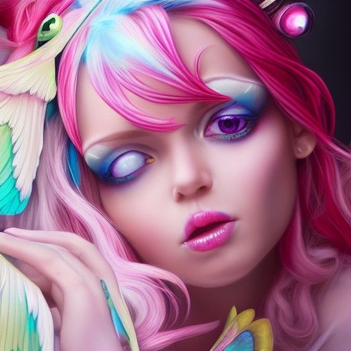 Beautiful Fairy Girl Portrait with Rainbow Eyes