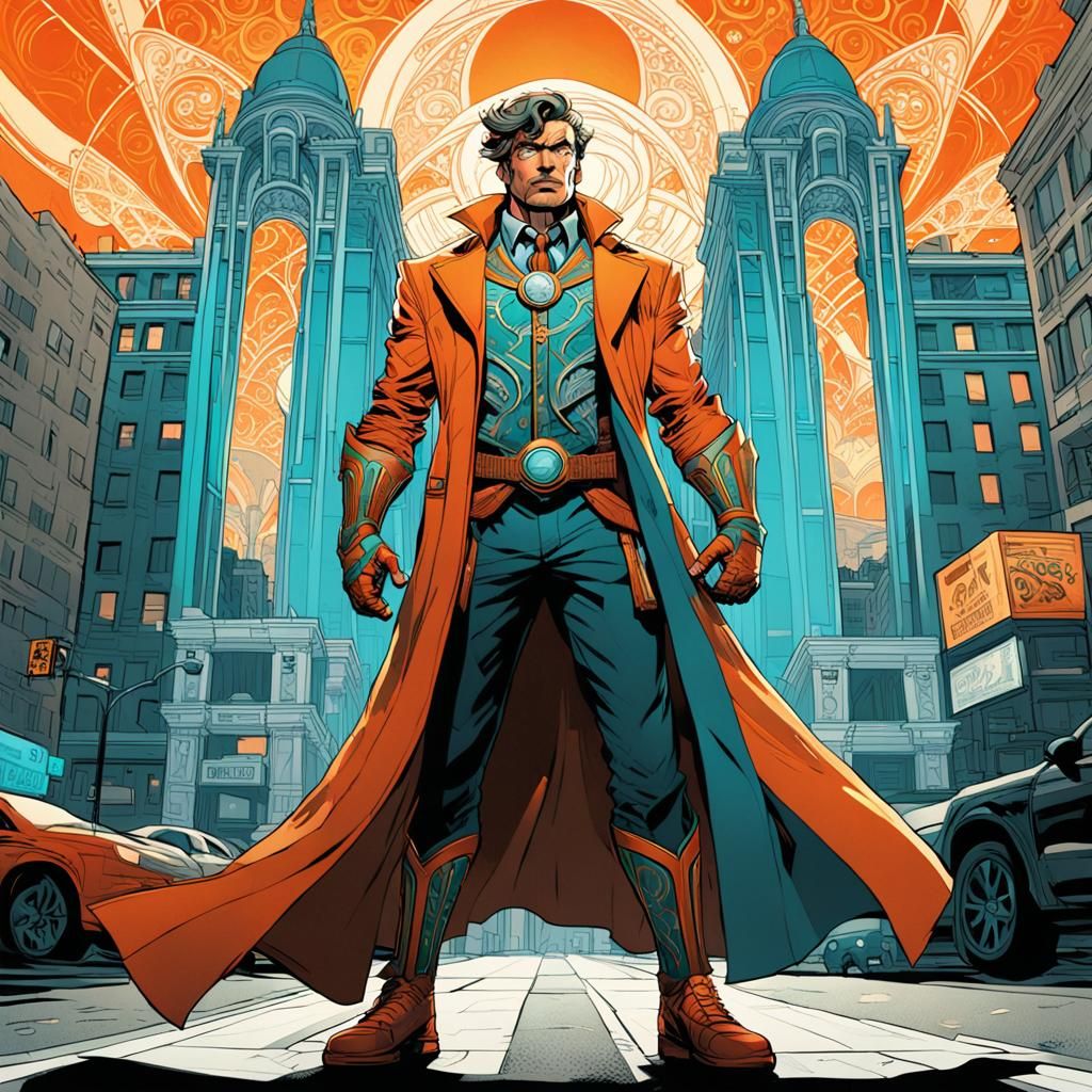 21st Century Comic Hero in Art Nouveau Style