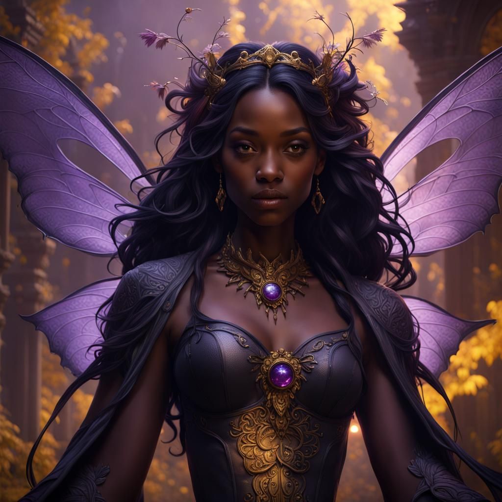 Intricate Black Fairy in Dark Fantasy Style