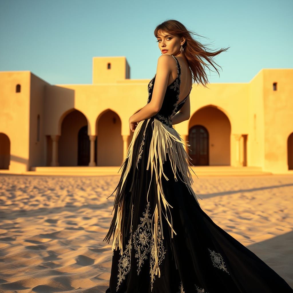 Couture Model in Desert Landscape