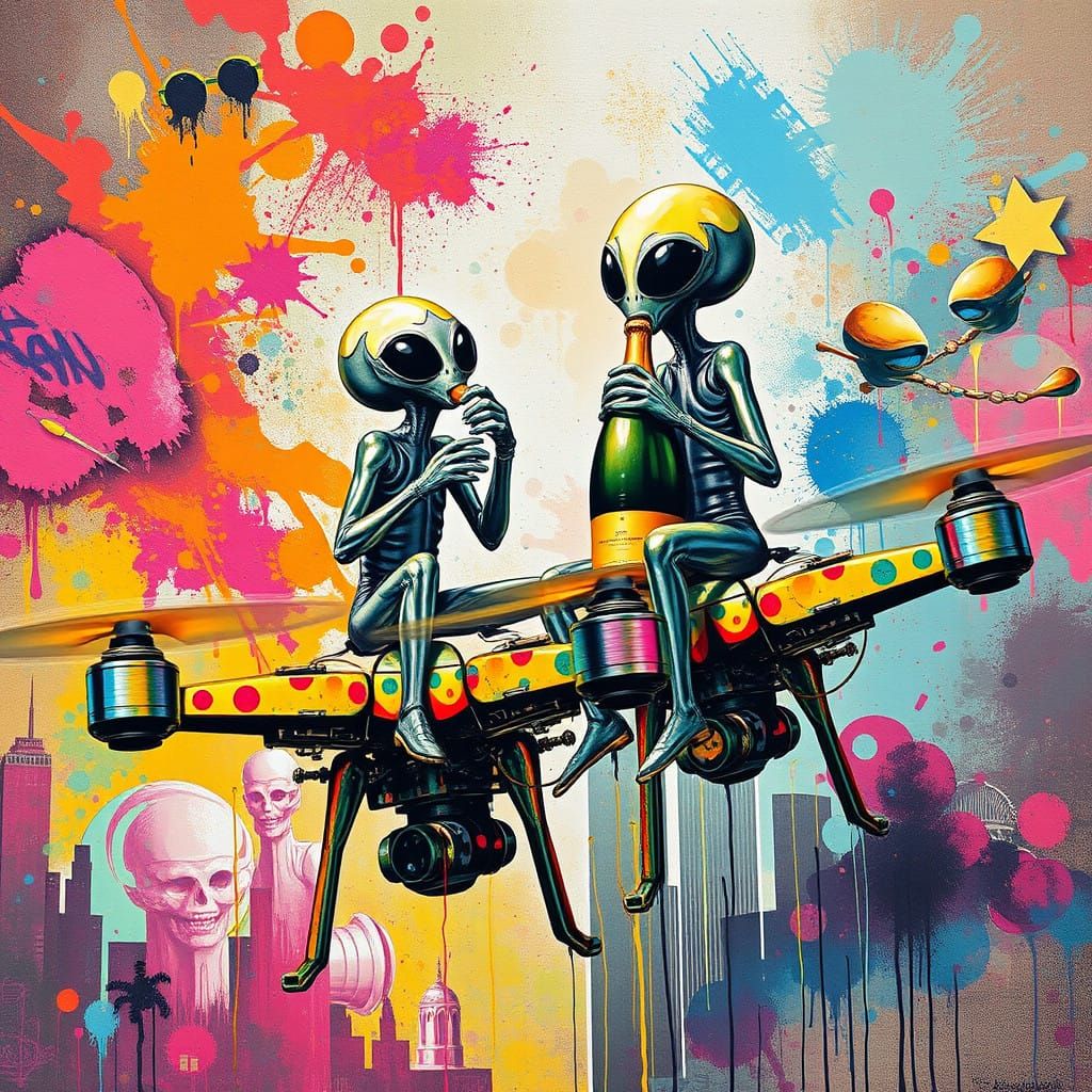 Cyberpunk Aliens Celebrate New Year with Graffiti Drones