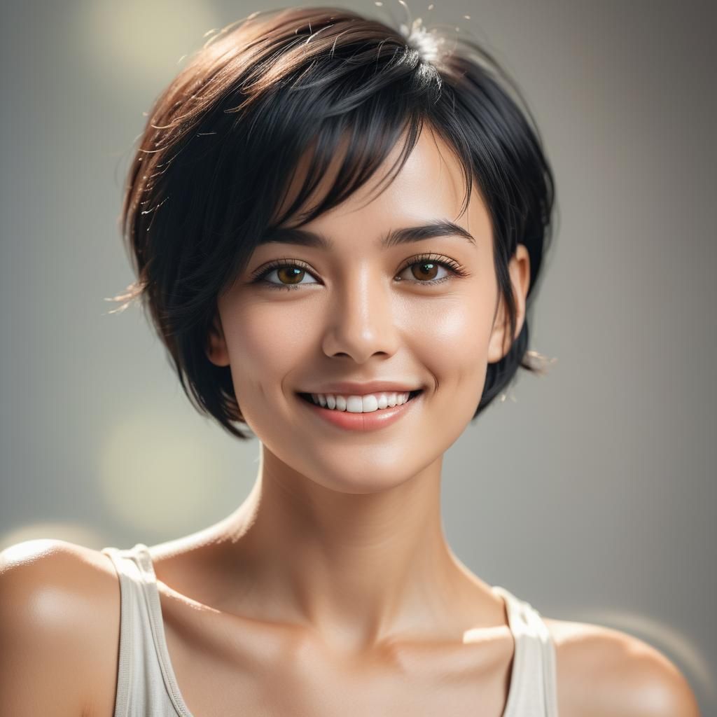 Elegant Portrait of Woman with Short Black Hair