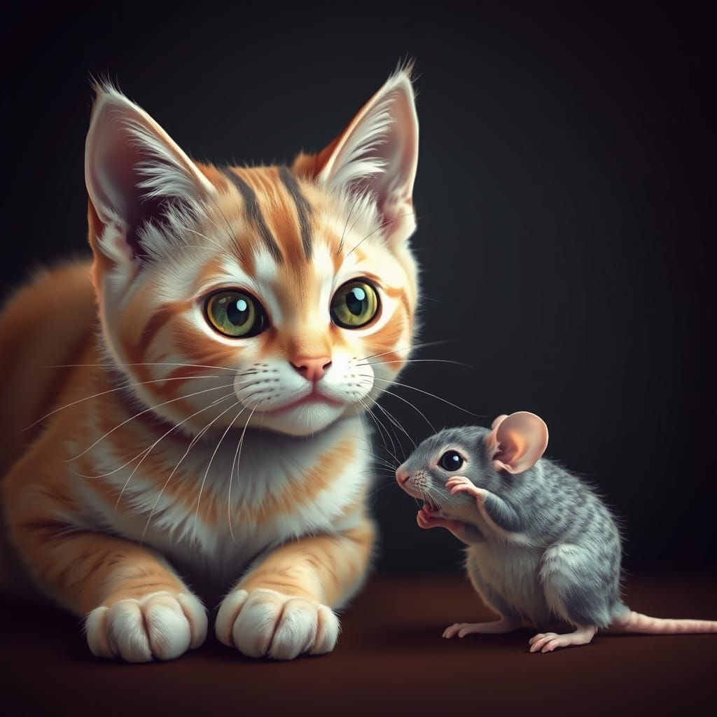 Hyperrealistic Cat and Mouse Friendship Portraits