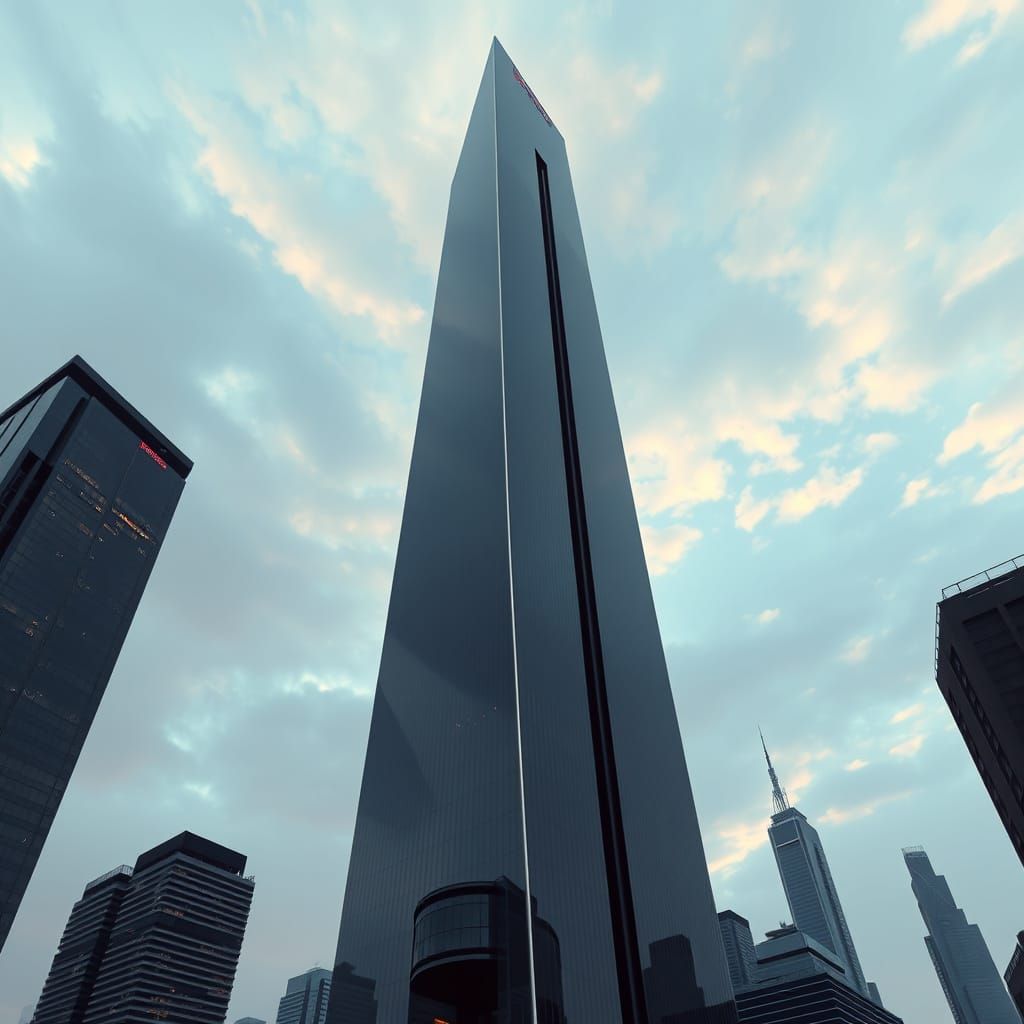 Futuristic Skyscraper in Mirror Finish, Set Against High-Con...