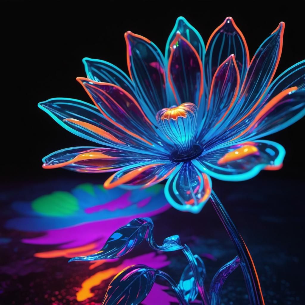 Psychedelic Bioluminescent Glass Flower in Neon Colors