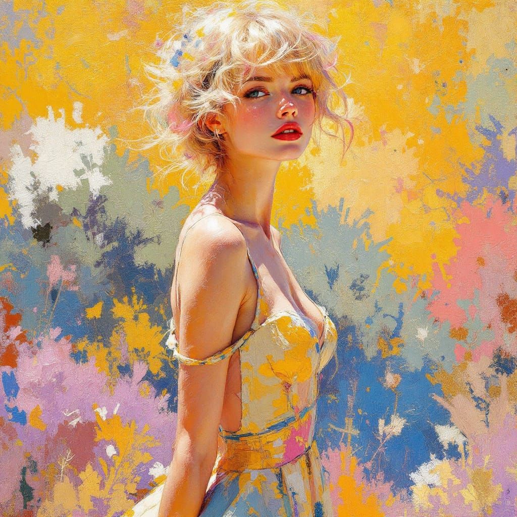 Pin Up Woman in Sunlit Provençal Landscape