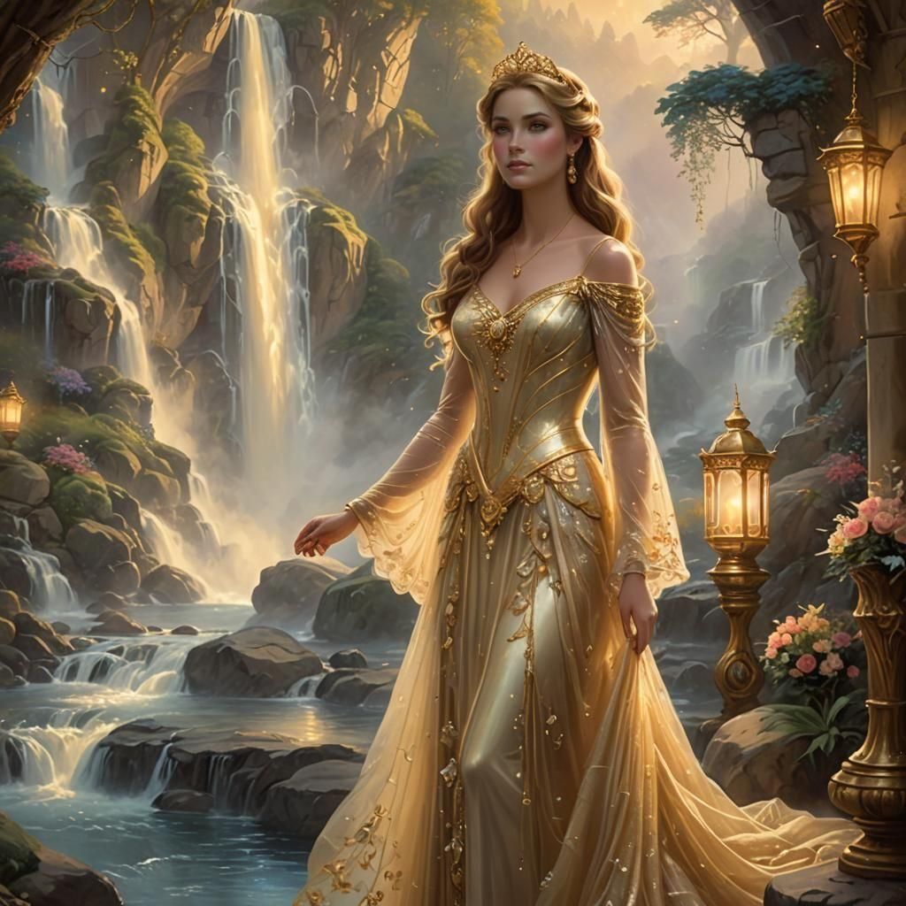 Golden Princess in Ethereal Fantasy Landscape