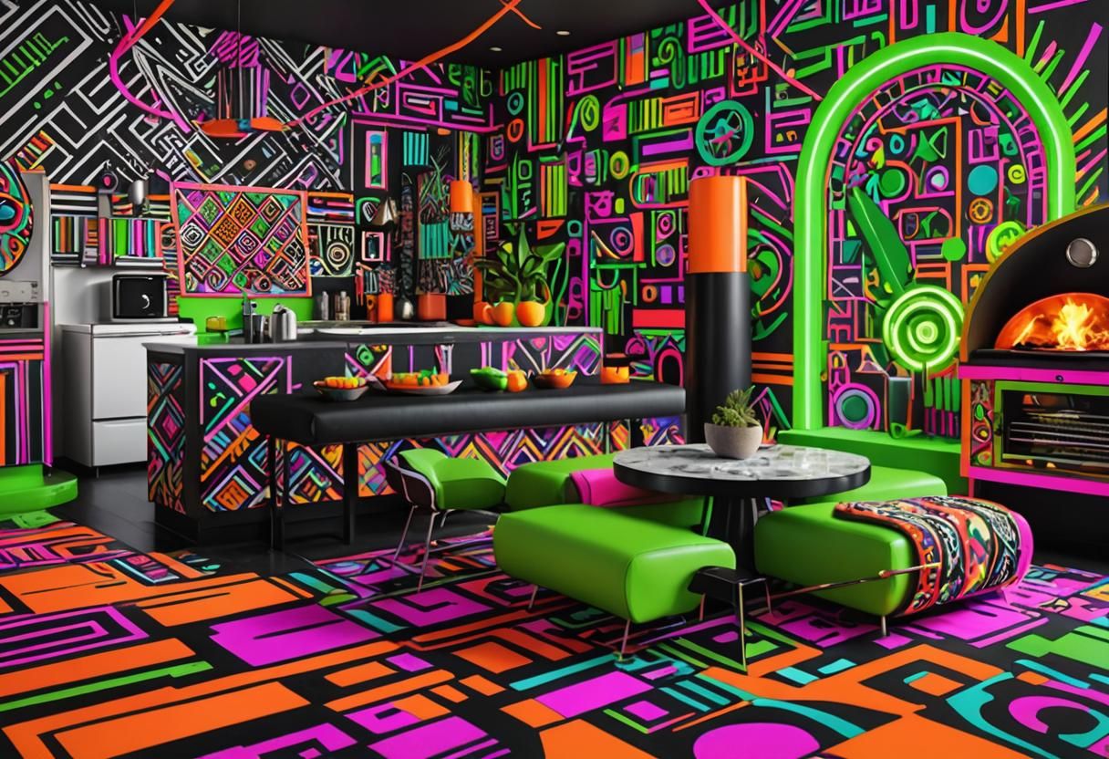 Neon Tribal Kitchen Lounge in Retro-Futuristic Style