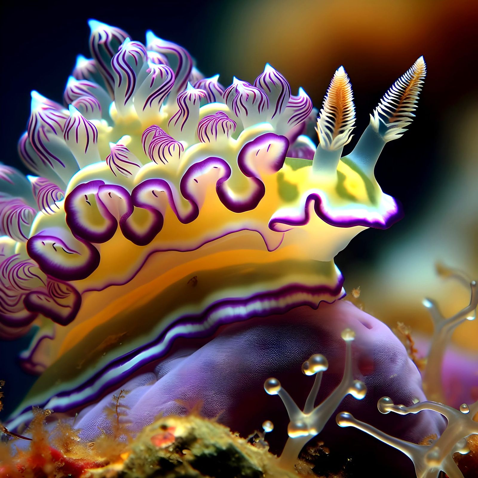 Stunning Purple Nudibranch Sea Slug in Vibrant Algae Habitat