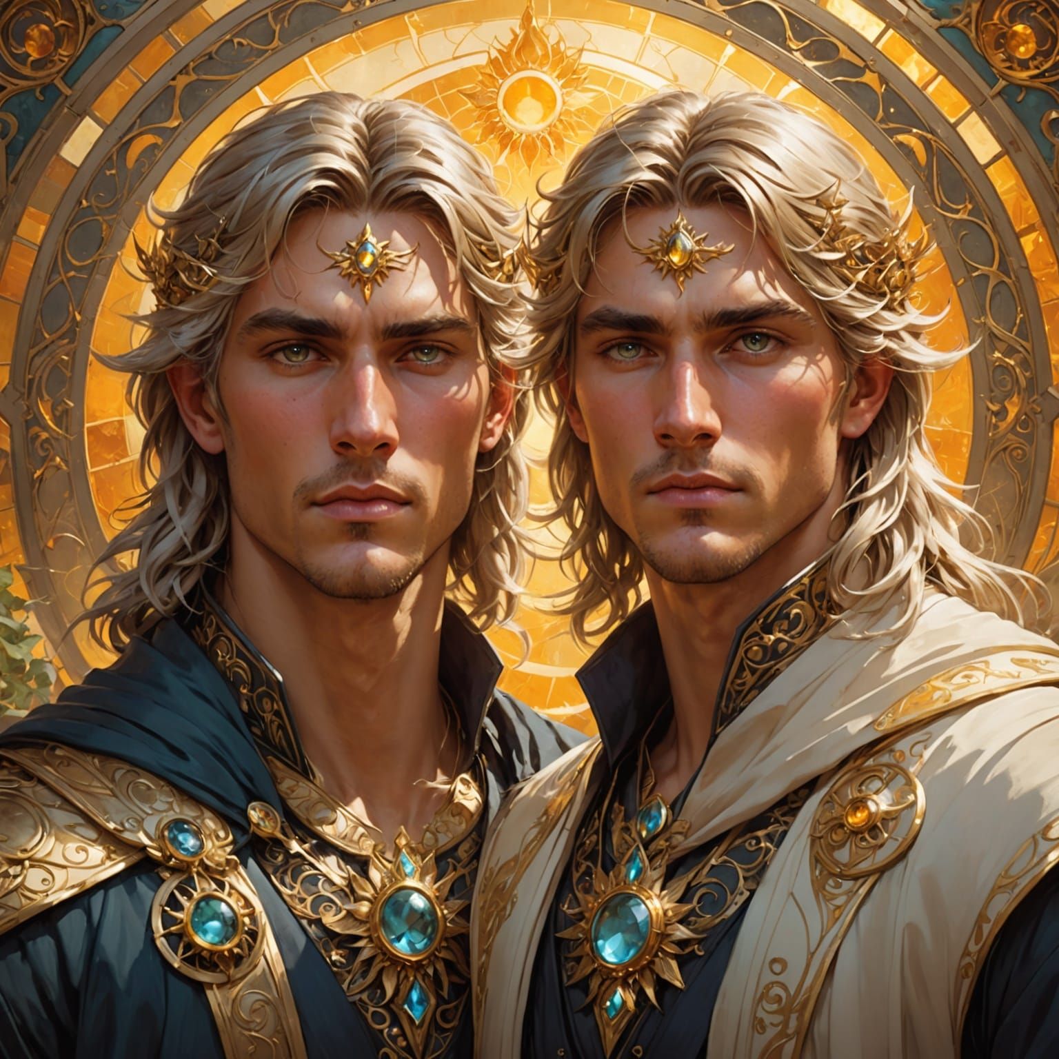 Ethereal Twin Princes in Platinum Hair and Golden Eyes