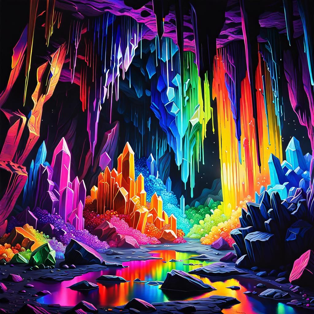 Rainbow Crystal Cave with Gouache Effects