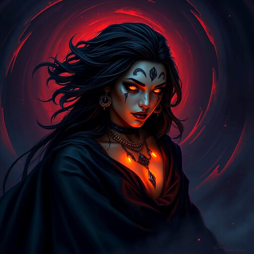 Shadow Goddess Emerges from Darkness: Digital Art