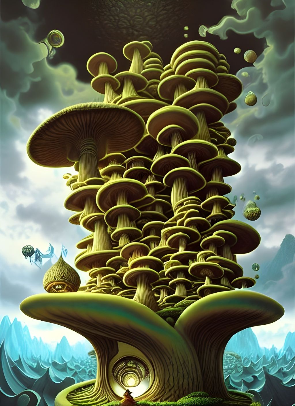 Surreal Mushroom Palace in Dark Fantasy Style