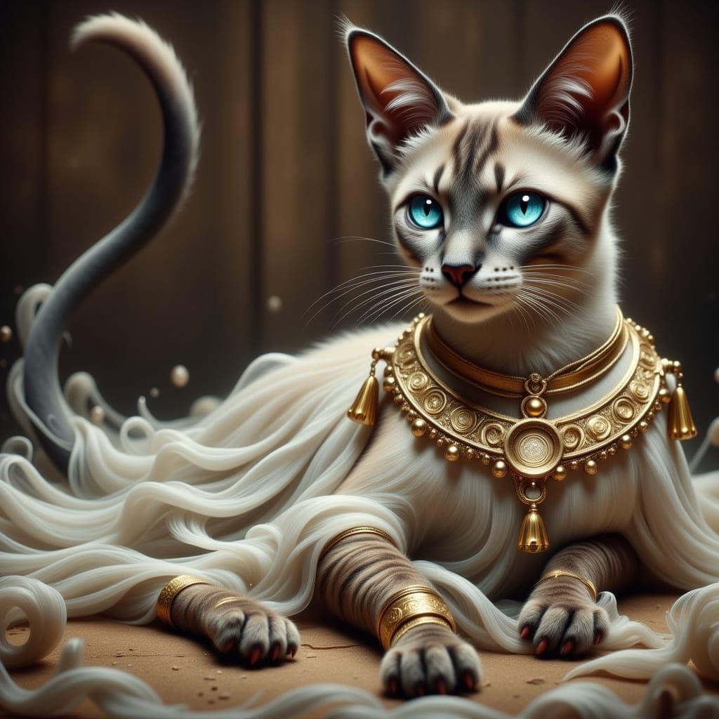 Sleek Siamese Goddess in Golden Elegance