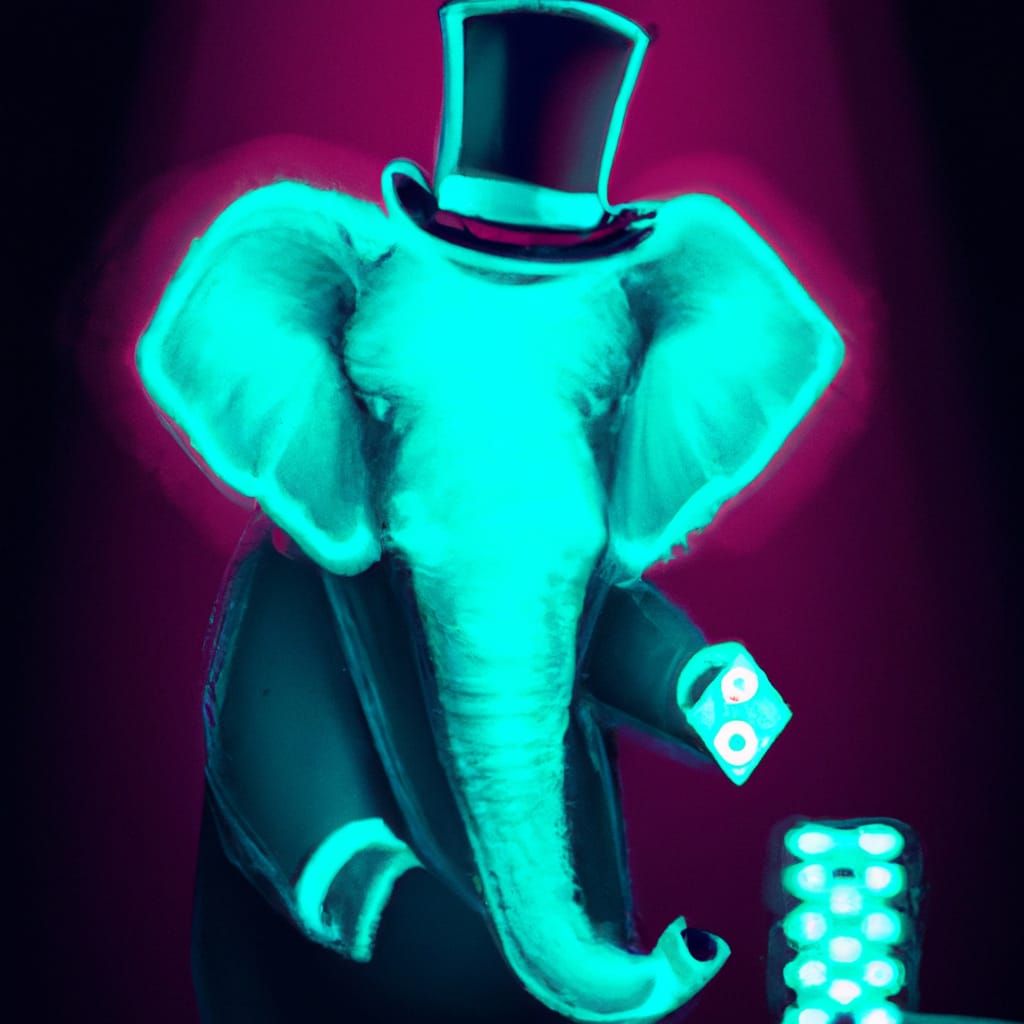Neon Elephant Plays Poker in Synthwave Style