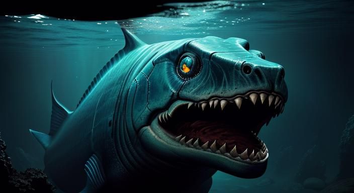 Underwater Dunkleosteus Eye in Hyper-Realistic Macro
