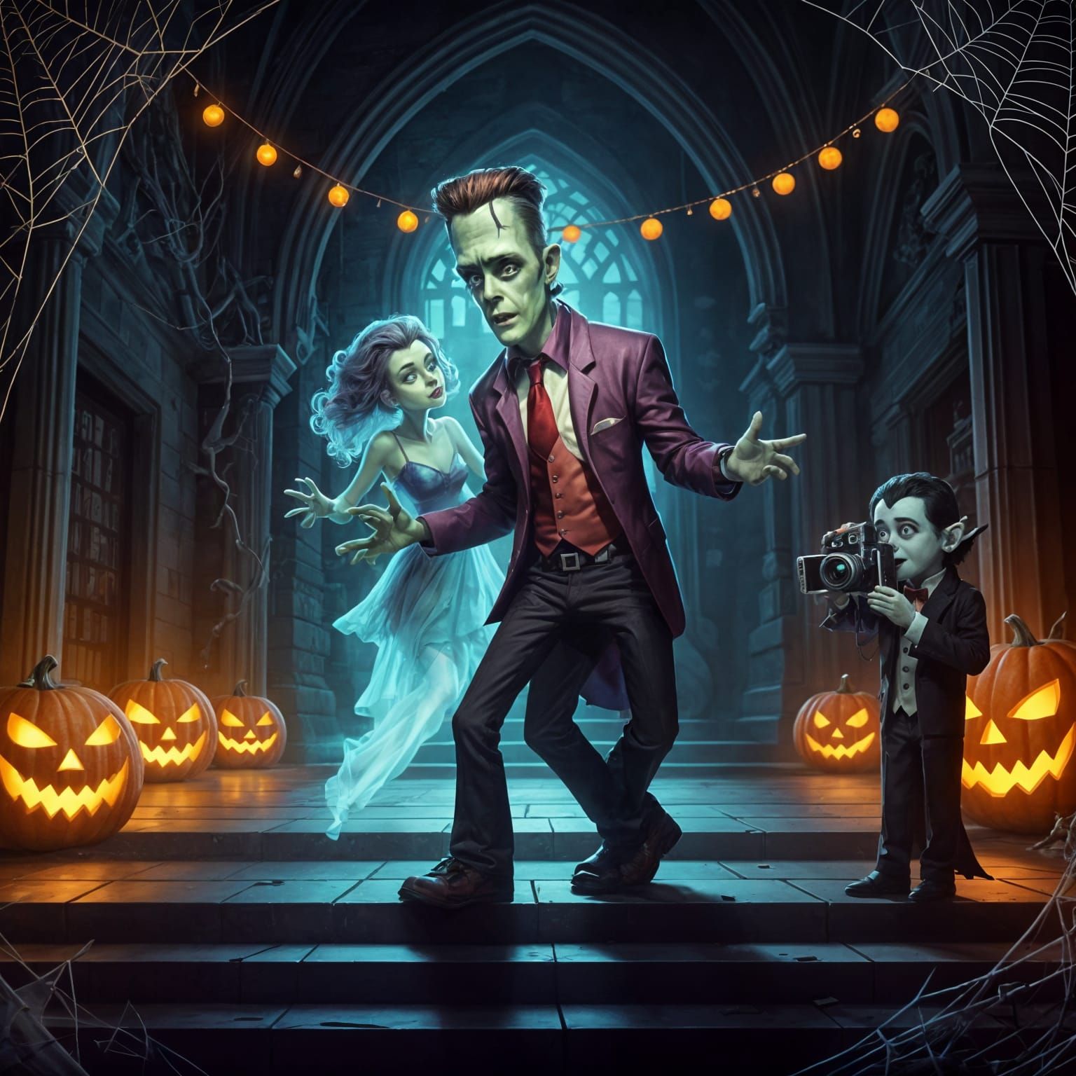 Ghastly Gwendolyn and  Frankie Stein prom photo at the high school's Halloween-themed dance.