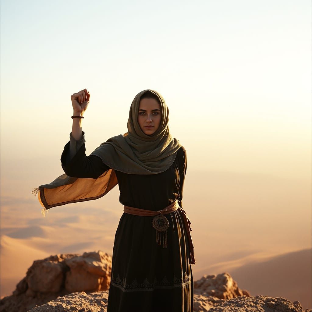 Berber Woman Overlooking Sahara Desert in Cinematic Style