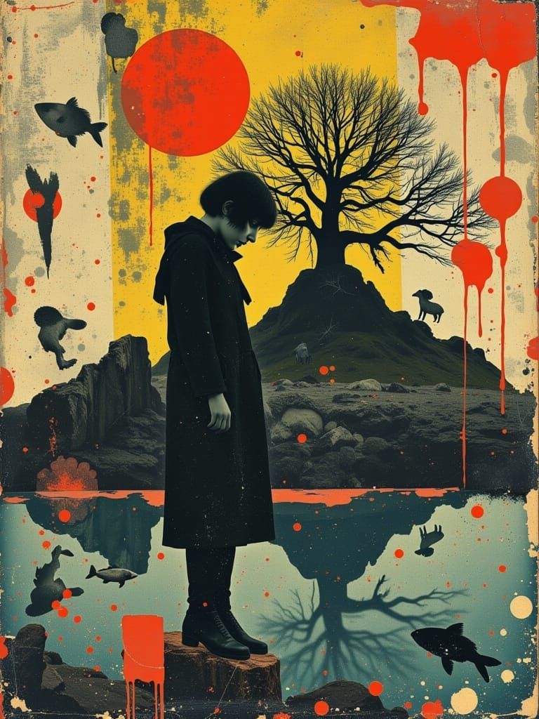 Female Silhouette Merged with Landscape in Digital Art Style