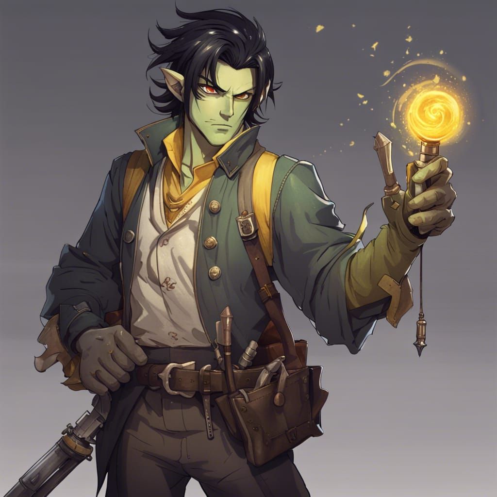 Half-Orc Craftsman with Magic Gun, Anime Style