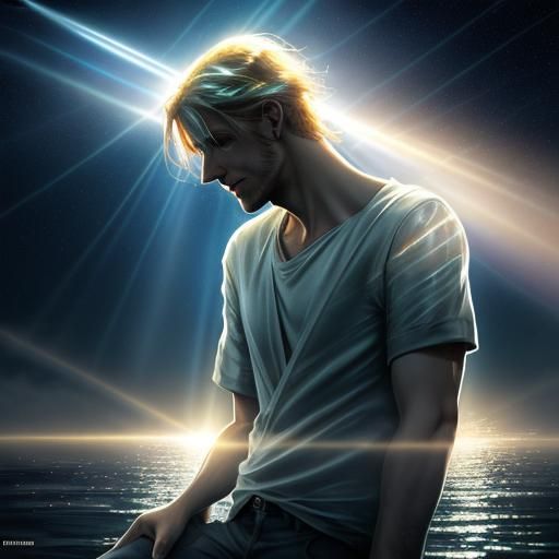 Strawberry Blond Man in Moonlight: Digital Illustration