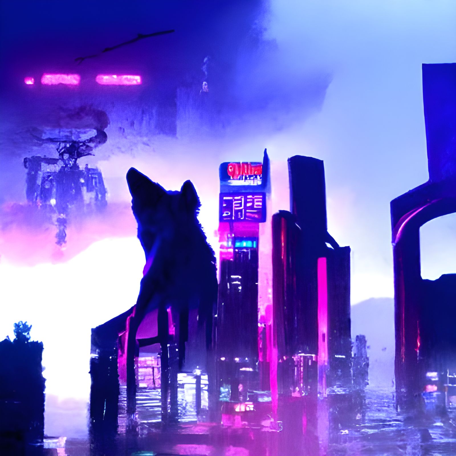 Cyberpunk Wolf Hunt in Neon City 2099