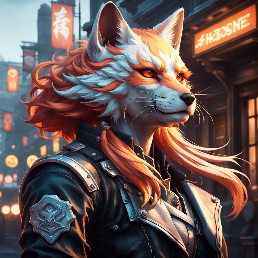 Kitsune Biker Portrait with Dynamic Lighting