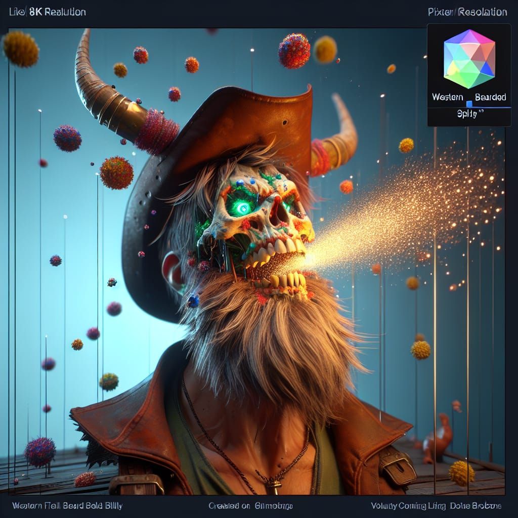 Flappy Monster Bursts out of Western Bearded Billy's Skull Like A Jack-In-The-Box with glitter bombs and snot rockets