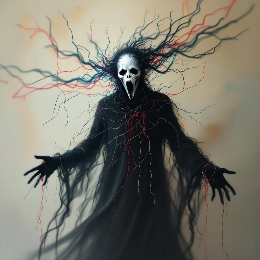 Abstract Scream Figure Pulled by Colorful Threads