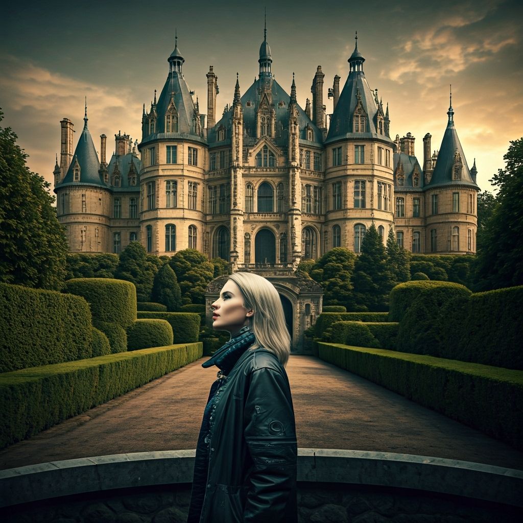 Cyberpunk Time Traveler and Medieval Castle