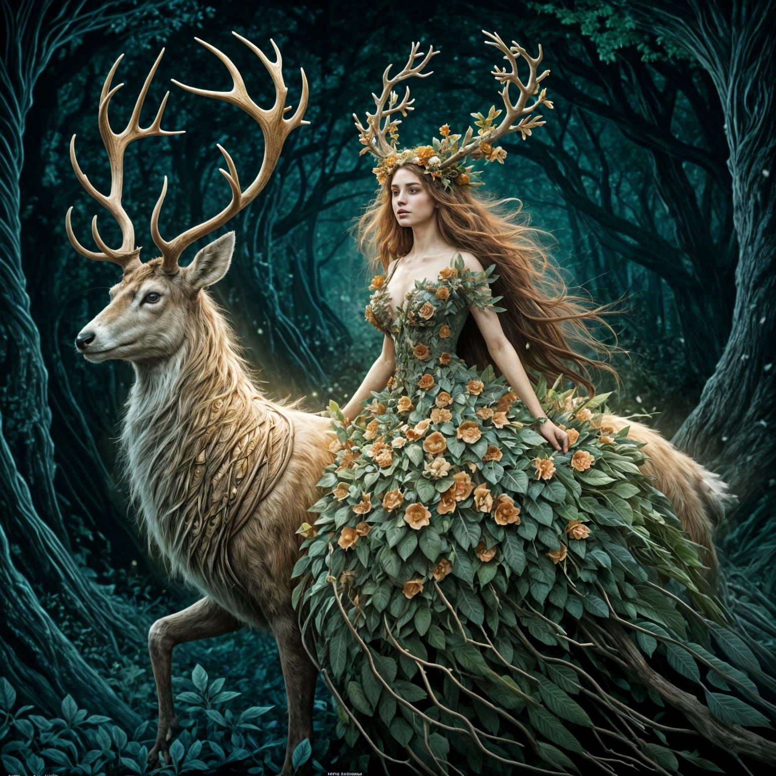 Mythical Deer Goddess in Storybook Illustration