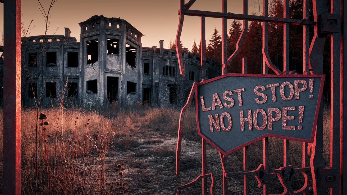 Abandoned Gothic Hospital Under Amber Light