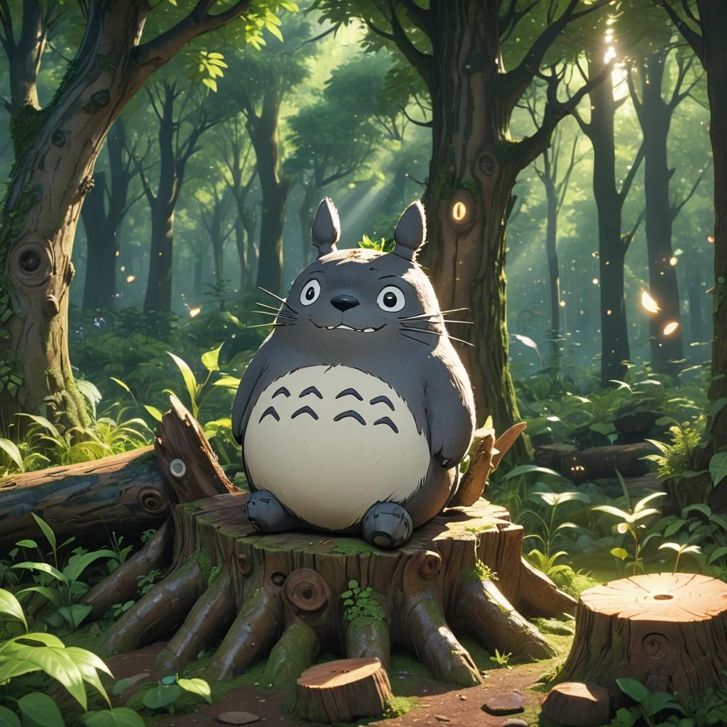 Totoro in Lush Forest: Vibrant 3D Anime Art