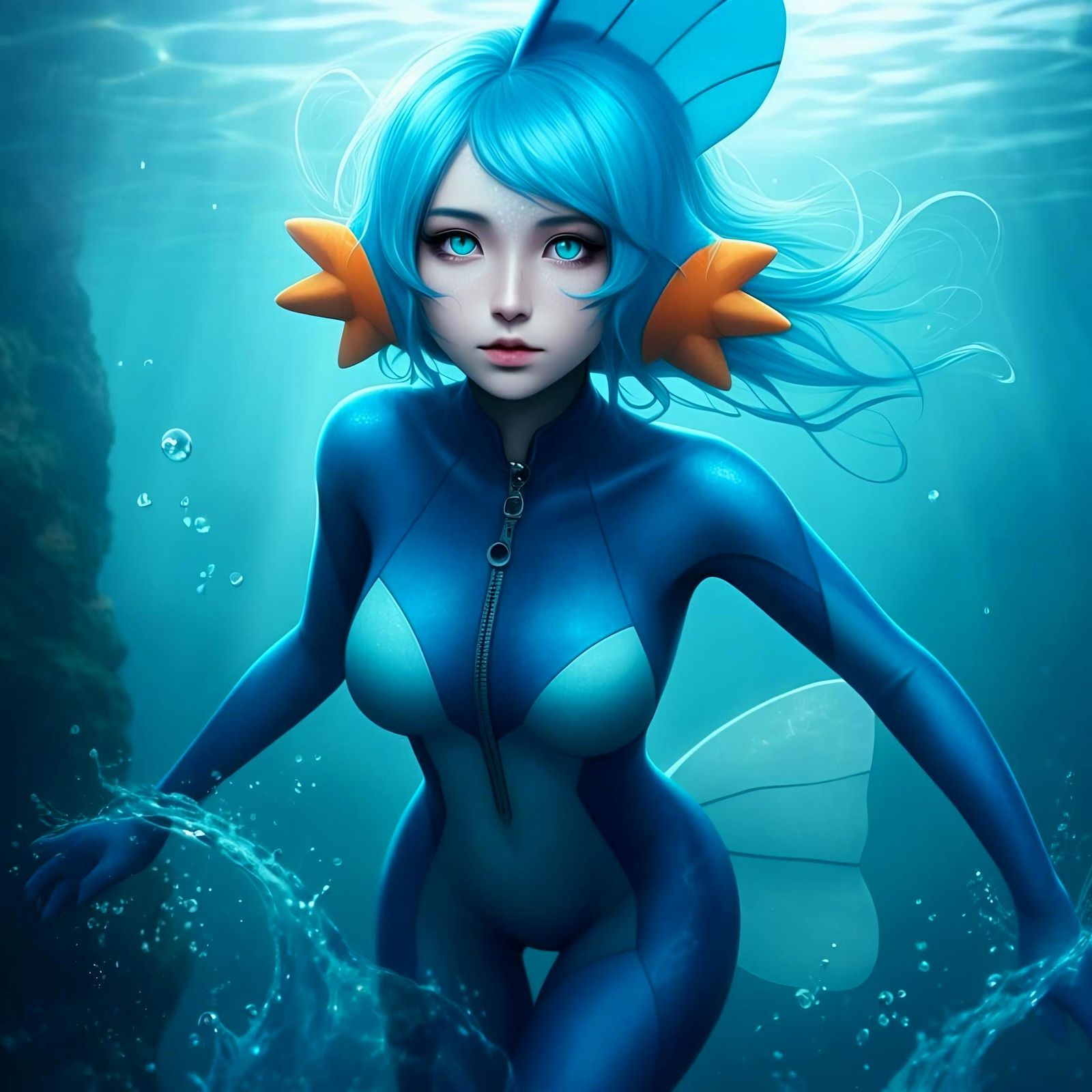 Mudkip Pokemon Hybrid Girl Portrait in 8k