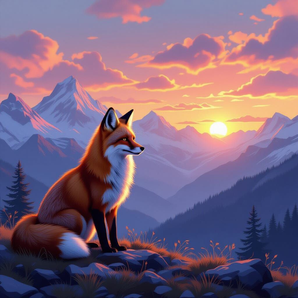 Majestic Fox in Mountain Dawn Concept Art